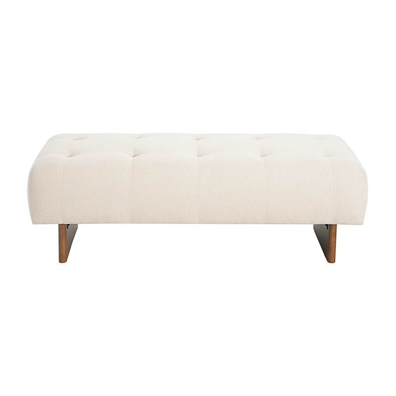 Rectangular Upholstered Tufted Linen Fabric Ottoman Bench