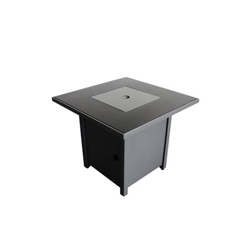 25" H X 30" W Steel Outdoor Fire Coffee Table, Gray Modern, Push Button Ignition, Smoked Glass Heat Top, Propane/Natural Gas, All Season Exterior Useable Pit Table W, Modern Style, Heat- All Use