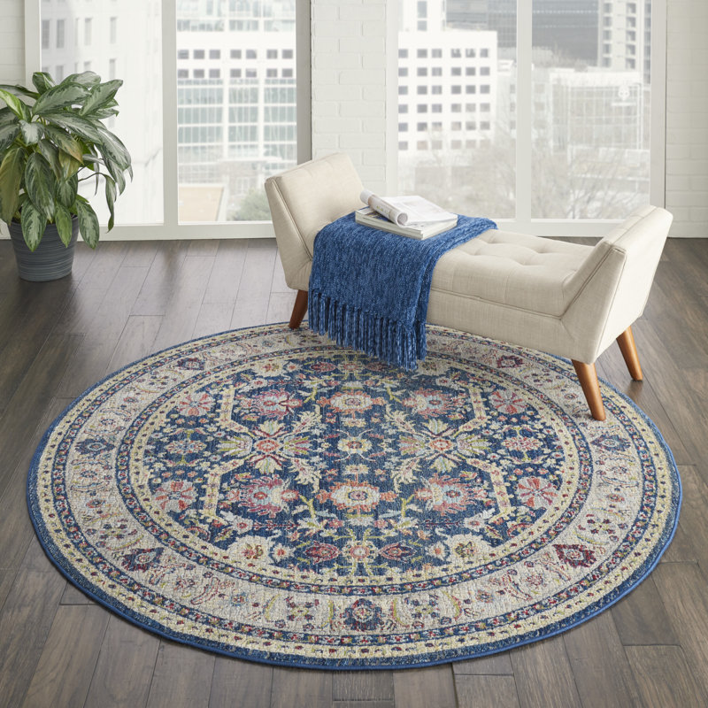Tapis bleu marine traditionnel Raymond, Rond 6 pi