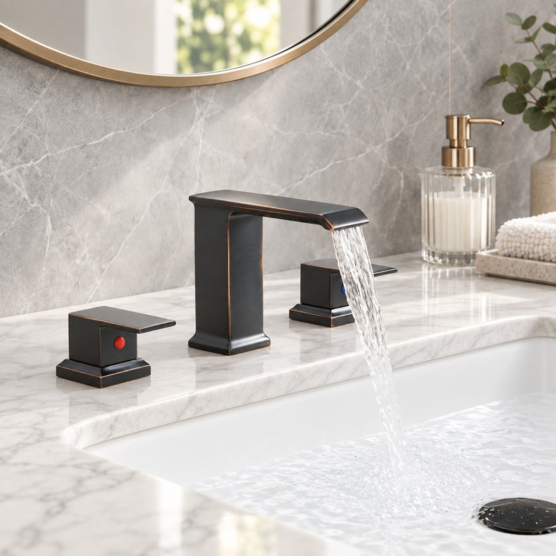 8 po Robinet pour salle de bain à 2 poignées et 3 trous Waterfall, Bronze frotté à l'huile