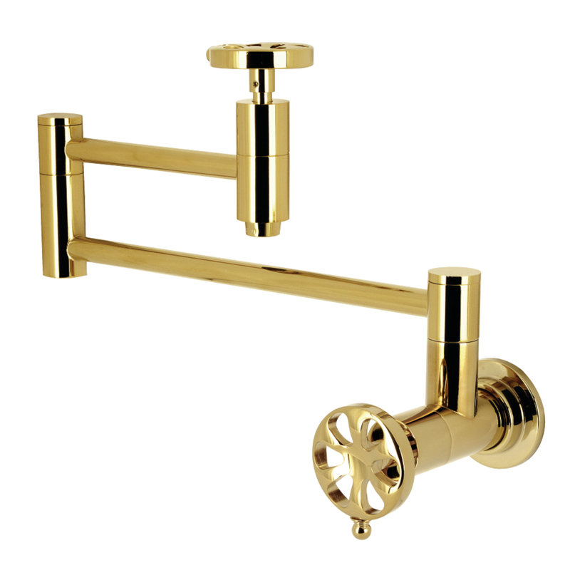 Kingston Brass Belknap Two-Handle 1-Hole Wall Mount Pot Filler Faucet, Polished Brass