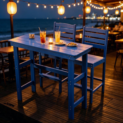 Table de patio à hauteur de bar extérieure en PEHD Lake Blue, comptoir rectangulaire imperméable et résistant aux intempéries avec bordures de sécurité arrondies pour jardin de style cour arrière, style Adirondack américain