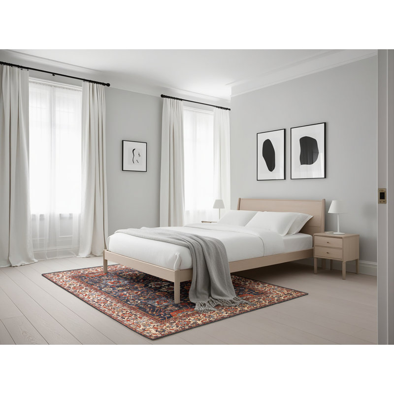 Tapis oriental rouge / bleu Manase, Rectangle 5 pi x 7 pi