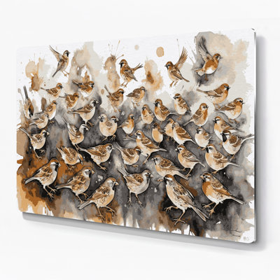 Birds House Sparrow Beige Metal Wall Art