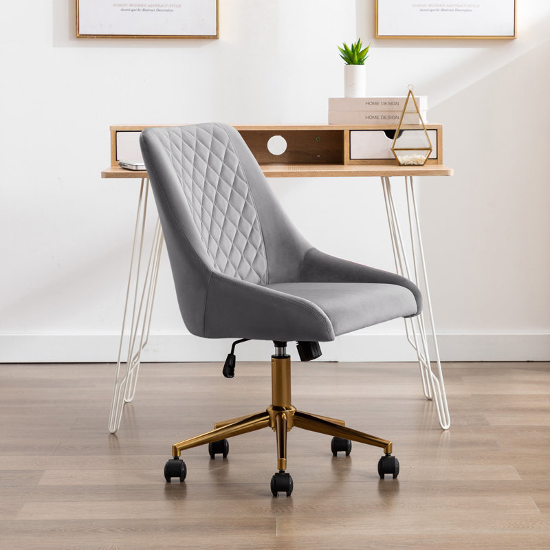 Velvet Task Chair, Grey, Gold