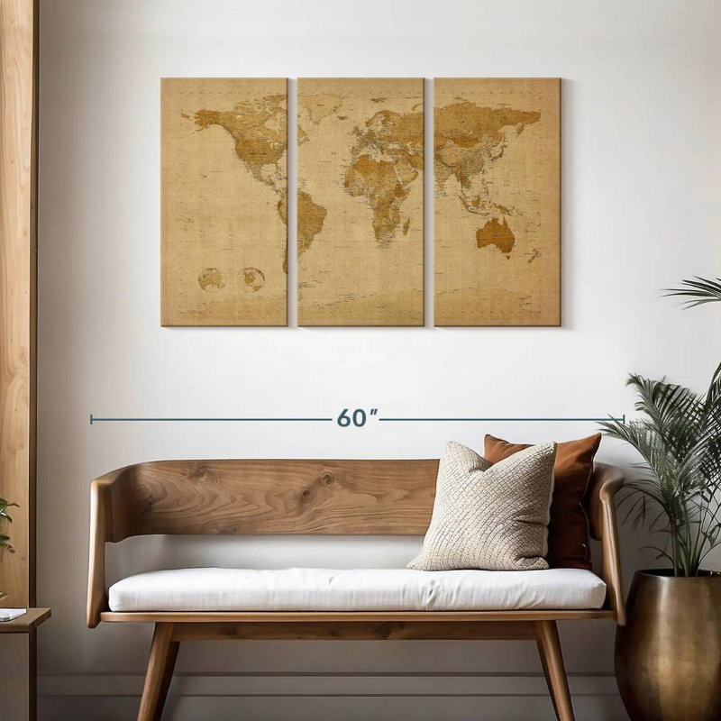 Carte du monde Aliaz style antique I, H 28 po x l 45 po
