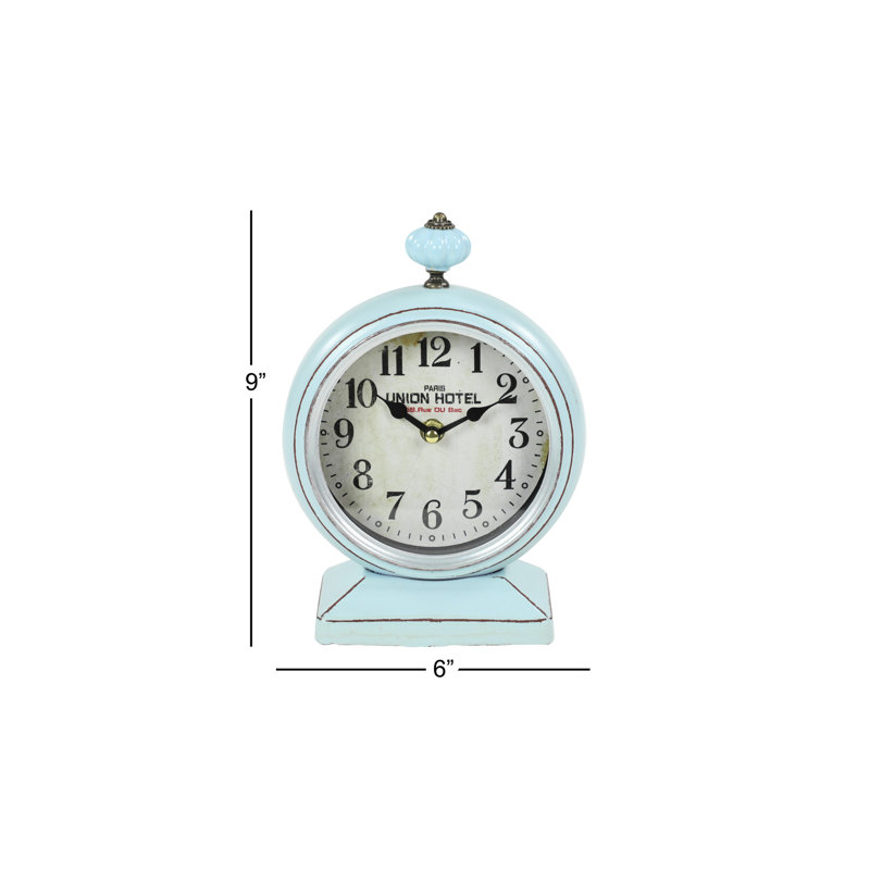 Roman Numeral Metal Mechanical Tabletop Clock with Alarm in Red/Blue