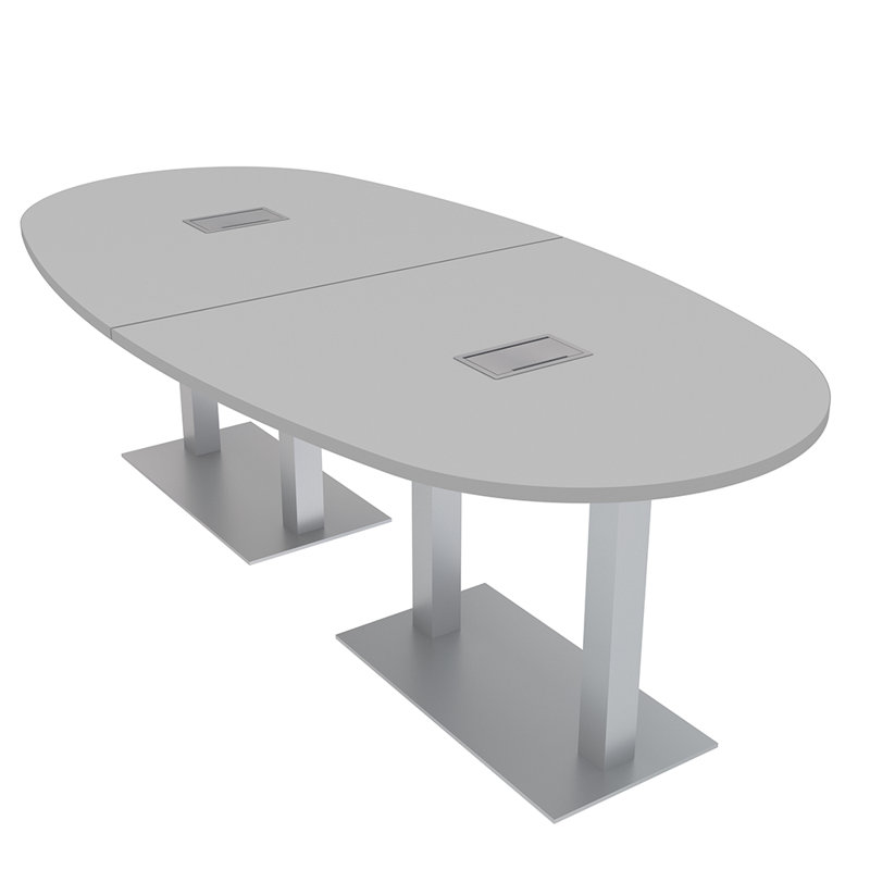 Table de réunion ovale avec module d'alimentation et de données pour 6 personnes, L 96 po x l 48 po, Brouillard gris