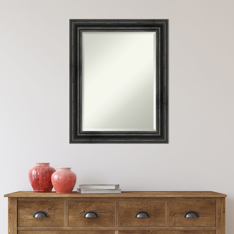 Wood Flat Wall Mirror, 29.38" H x 23.38" W, Black