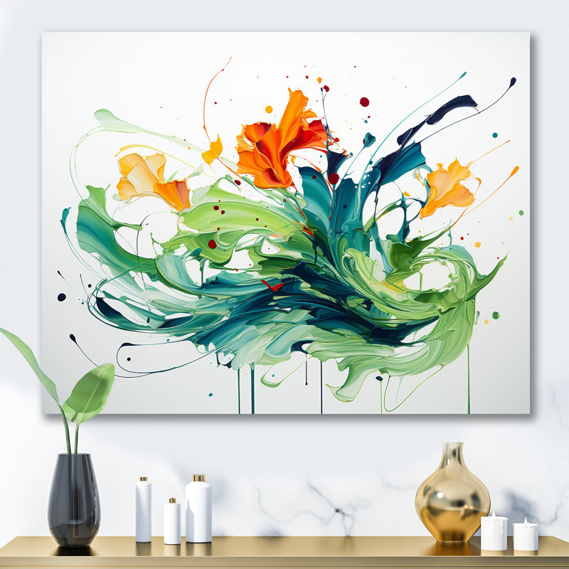 «Green and White Abstract Expression», peinture d'art abstrait IV, H 34 po x l 44 po x P 1,5 po, Toile tendue