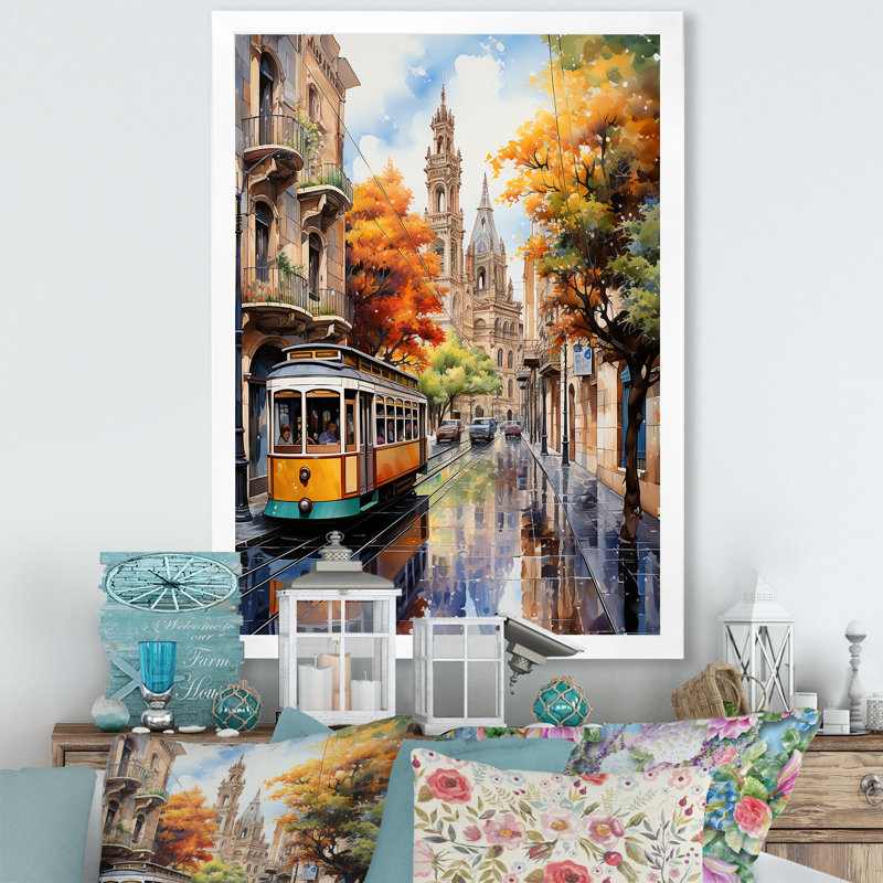 Espagne, rues colorées de Barcelone - Espagne, décoration murale, H 32 po x l 16 po x P 1 po, Cadre simple blanc
