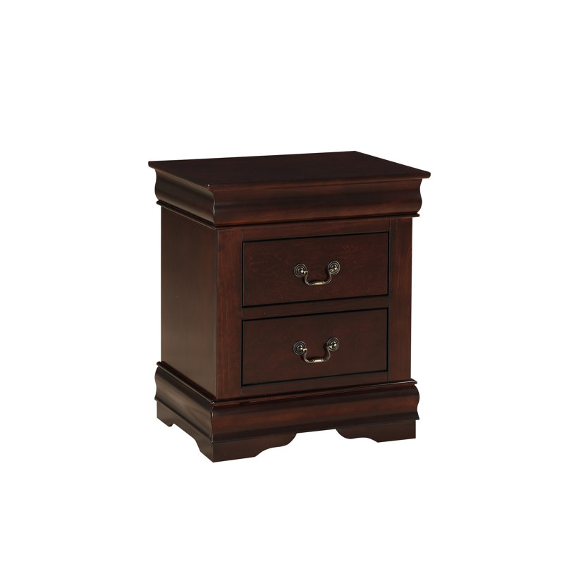 Table de chevet en bois massif avec une touche de cerisier, deux tiroirs, Cherry