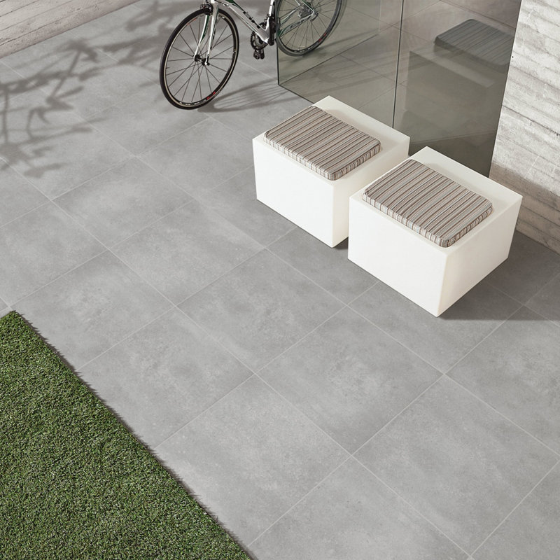 24" x 24" Porcelain Stone Look Wall & Floor Tile, Silver Matte