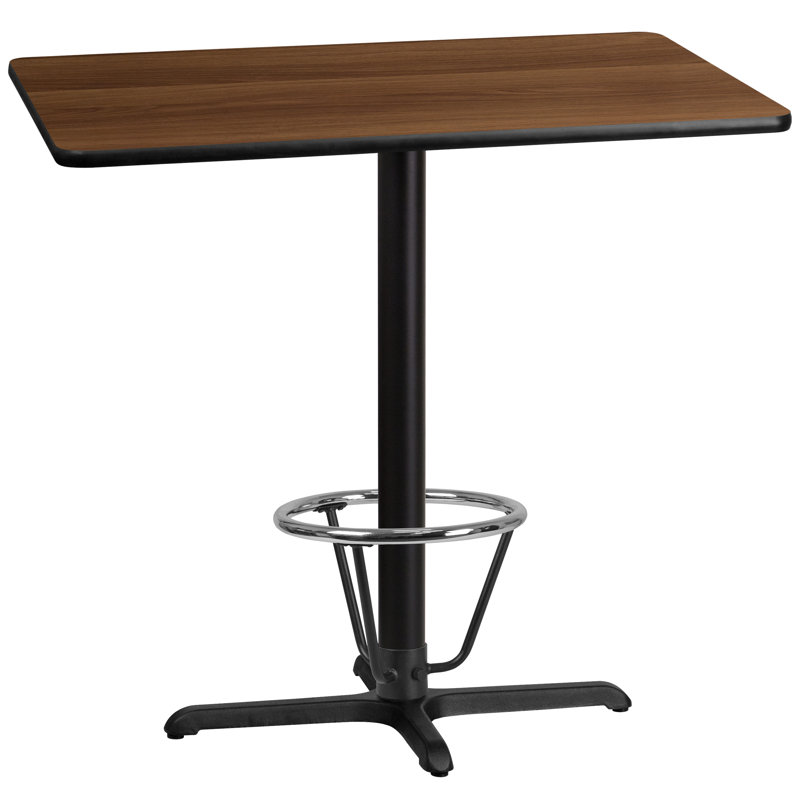 Basquez Rectangular Laminate Table Top with Bar Height Table Base and Foot Ring, 43.125" H x 30" W x 42" D, Walnut