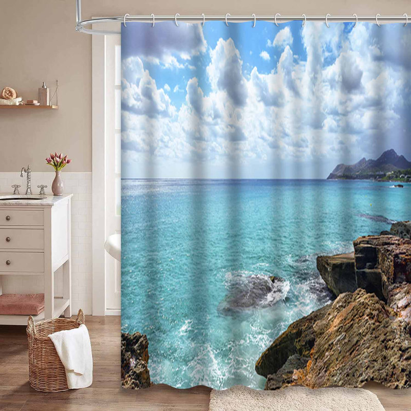 Rideau de douche avec 12 crochets Sea Waves Rock, L 72 po x l 78 po