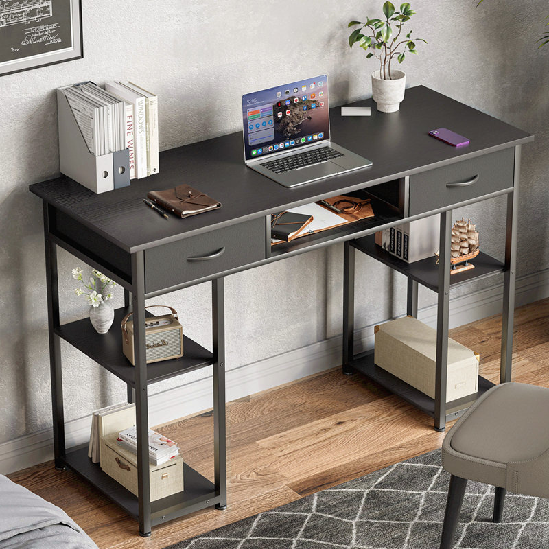 Bureau d'ordinateur Bureau d'ordinateur de chambre à coucher de 48 pouces avec tablettes en tissu, Noir