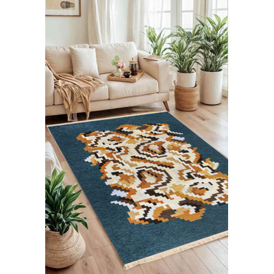 Blue Pixel Art Leopard Pelt Accent Rug