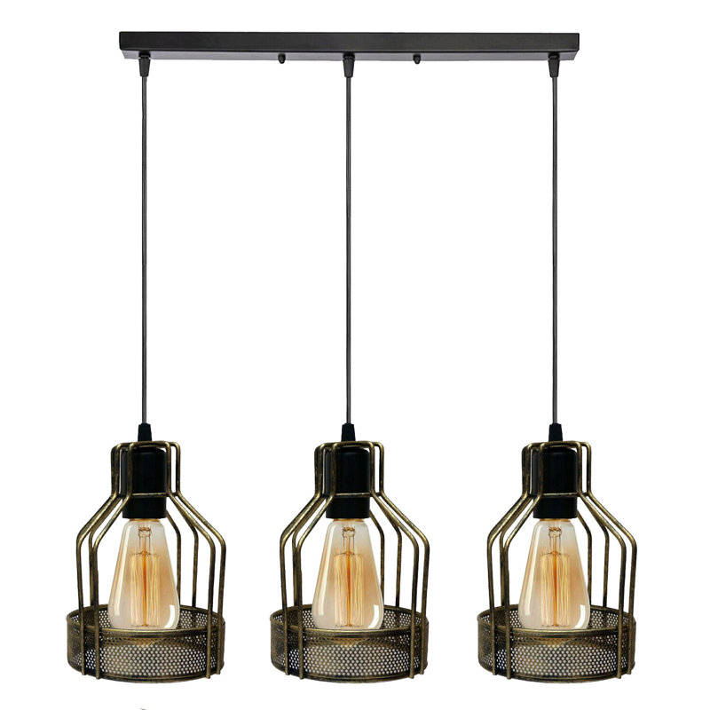 Elitia 3 - Light Black Kitchen Island Pendant, Brushed Brass, Yes