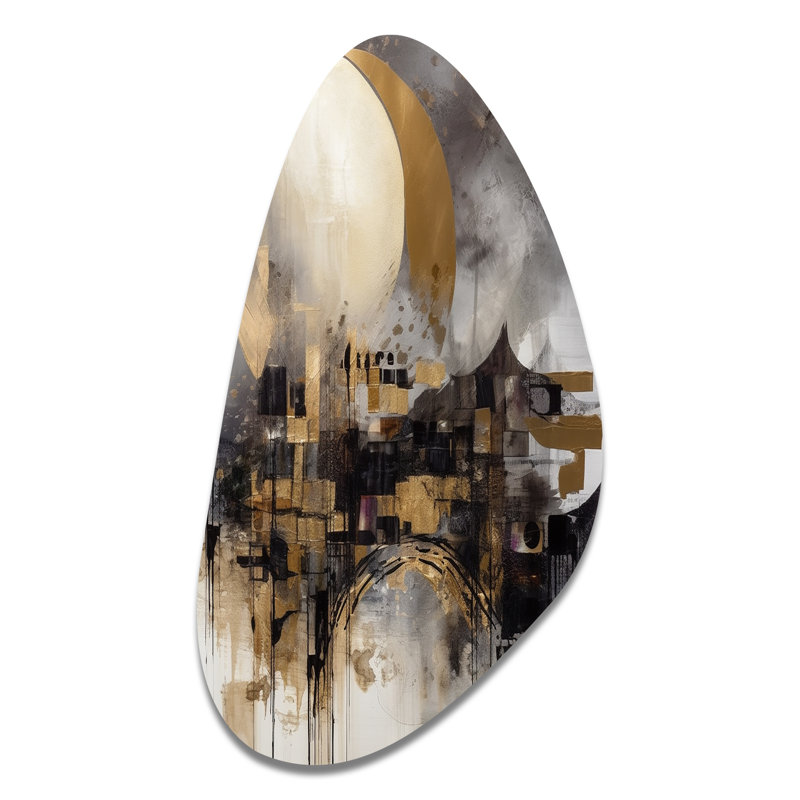 Fontaine - paysage moderne d'automne, art mural asymétrique en métal, H 31 po x l 17 po