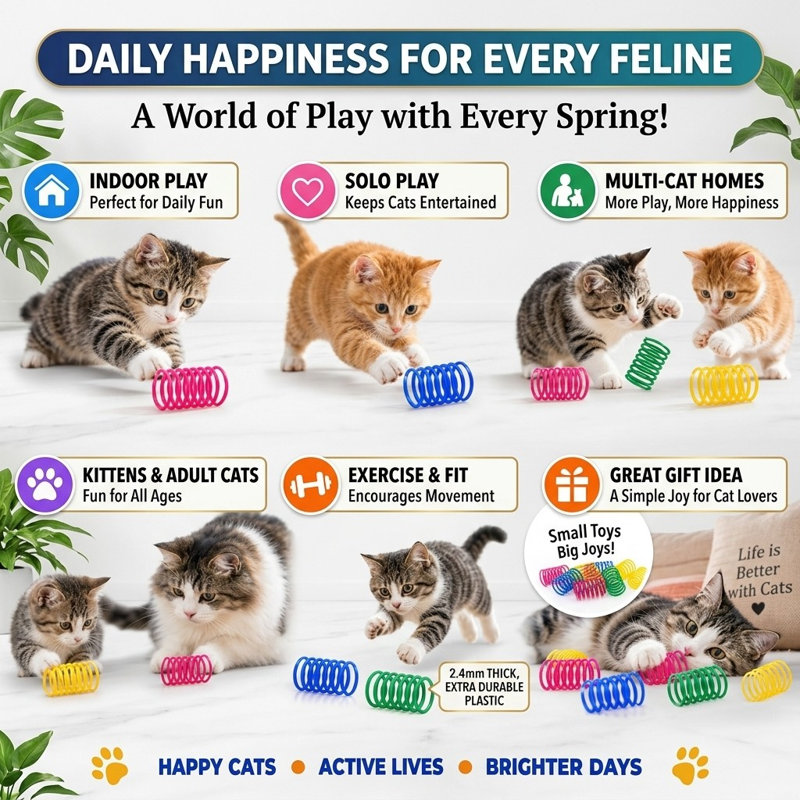 Lot de 20 ressorts en plastique colorés pour chats, 2,4 mm d'épaisseur. Jouets interactifs pour chats et chatons d'intérieur : à frapper, poursuivre, mordre et bondir.