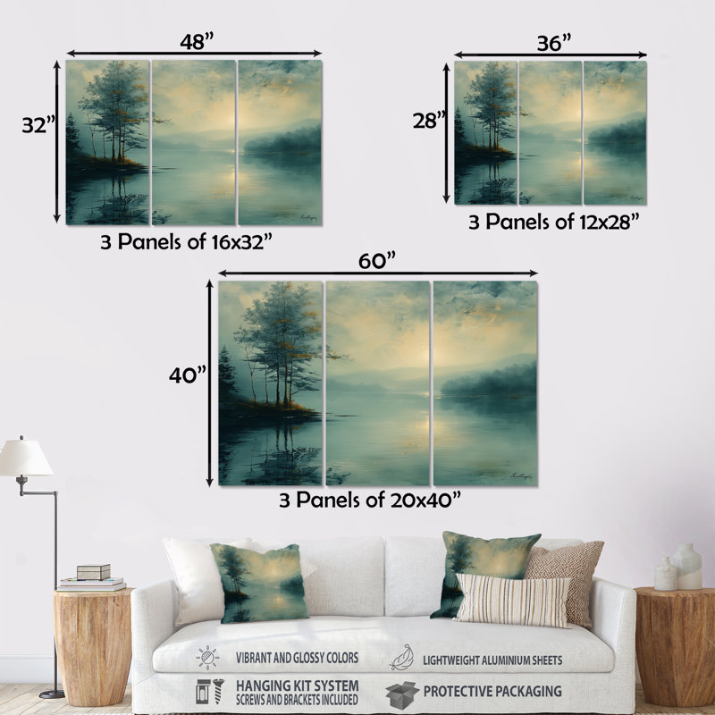 Brouillard d'hiver, paysage de lac romantique, ensemble de salon Wall Art, H 40 po x l 60 po x P 1 po