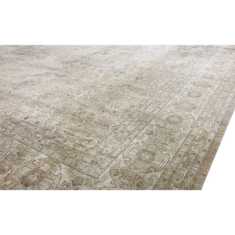 Tapis beige noué à la main de haute qualité