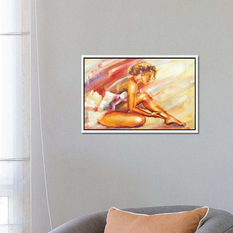 Beautiful Sitting Ballerina by Valenty - Gallery-Wrapped Canvas Giclée on Canvas, White Floater Framed