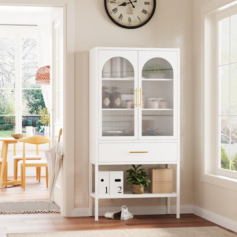 Vitrine en verre 63 "avec tiroir et tablette H 63", Blanc
