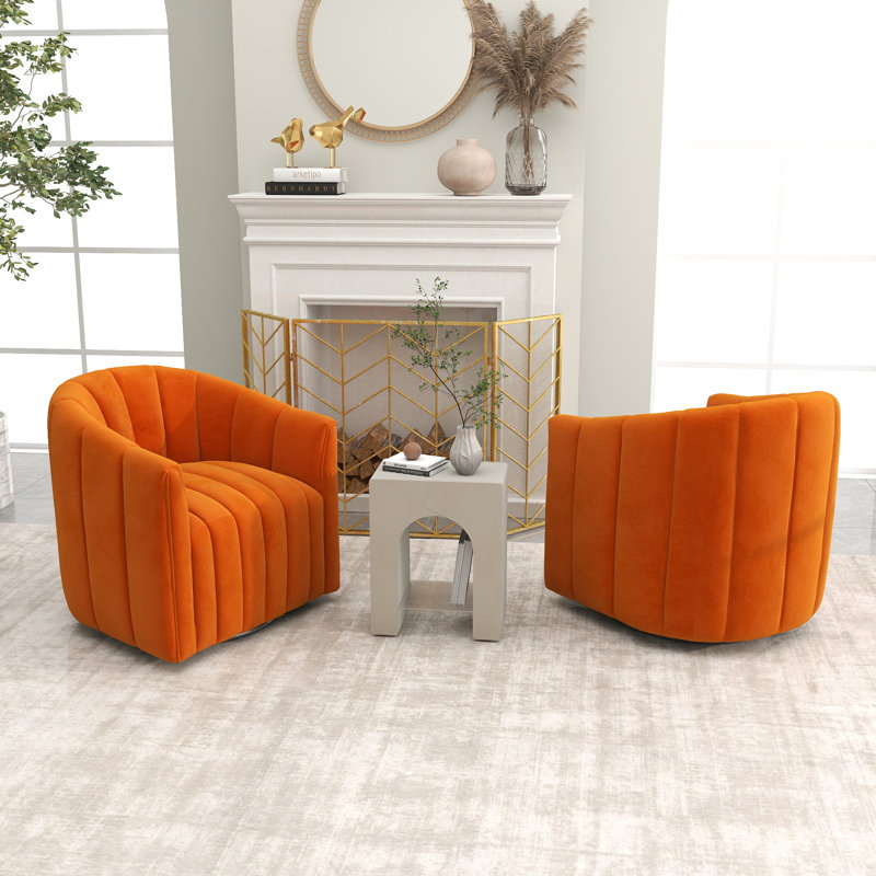 Annelotte Velvet Swivel Barrel Chair, Orange