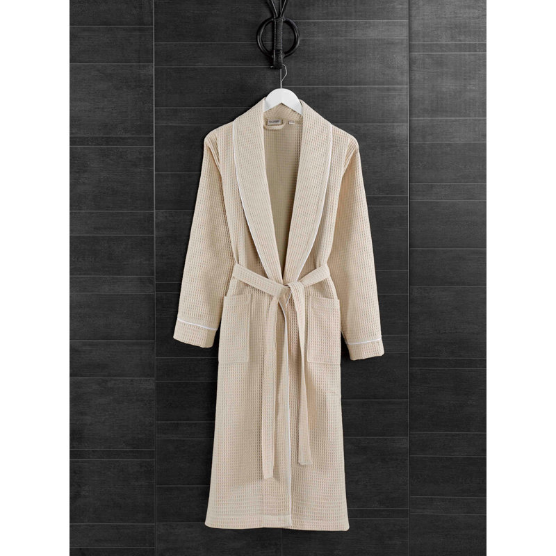 Peignoir 100% coton mi-mollet avec poches, P / M, Beige