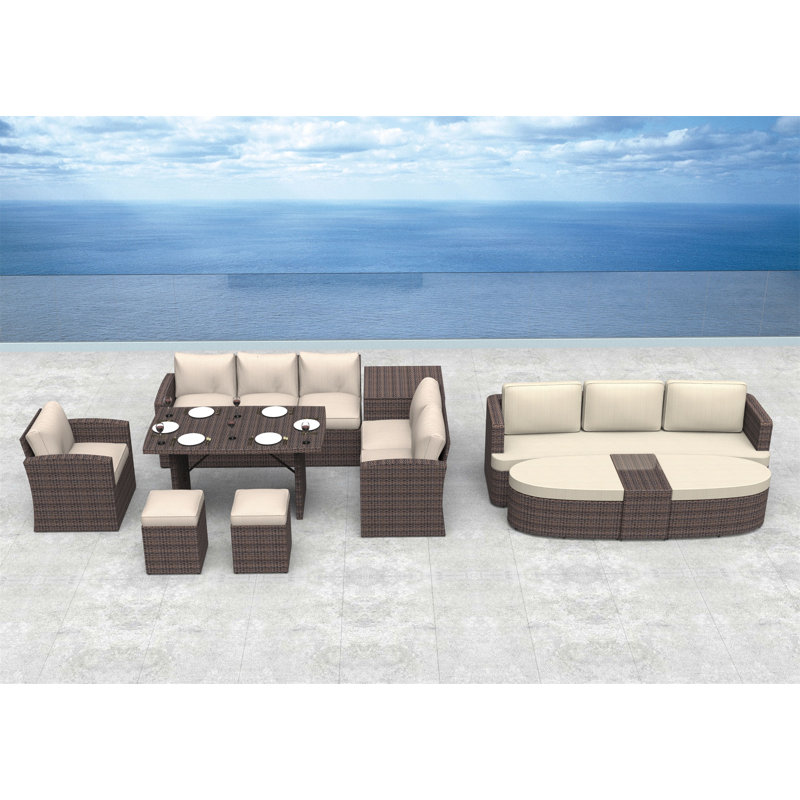 Ensemble de conversation avec coussins pour 13 personnes Fredric Wicker / Rattan, Beige, Brun