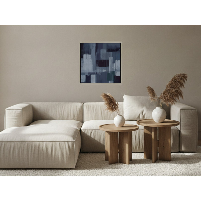 «Dark Blue Abstract Dripping Shapes», art mural sur toile encadrée, Silver, 36" H x 36" W