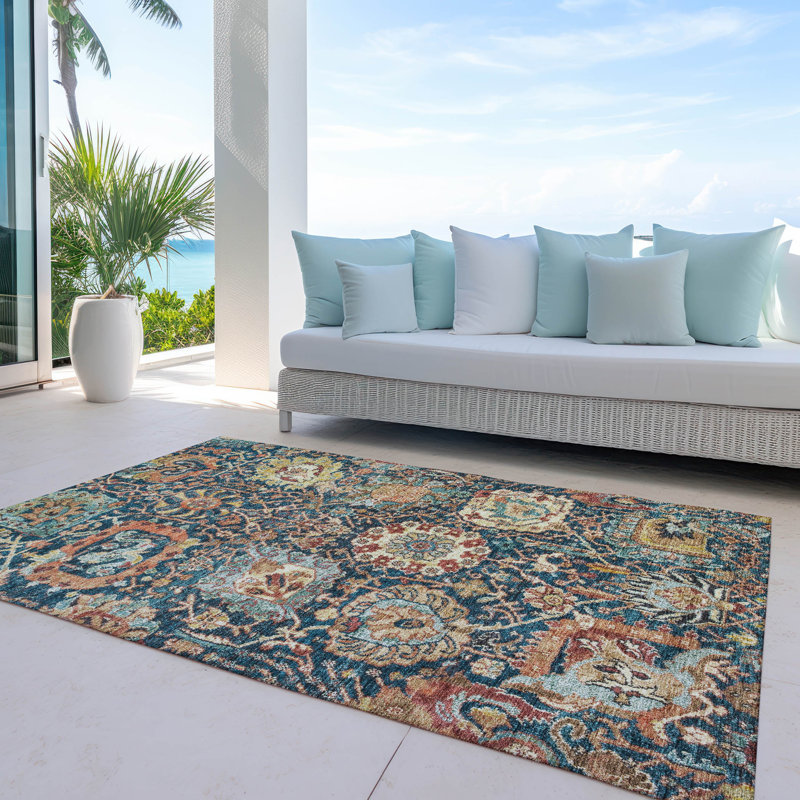 Tapis bleu lavable intérieur / extérieur Verona , 9 pi x 12 pi