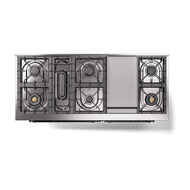 ILVE Nostalgie II Noblesse 60 in Dual Fuel Range, 9 Burner, Griddle, Natural Gas, Burgundy/Burnished