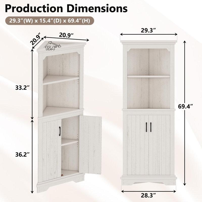 Bibliothèque de coin à 4 niveaux H 69,4 "x l 29,3", beige, Beige
