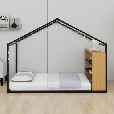 Structure de lit en métal avec tablettes et lumières