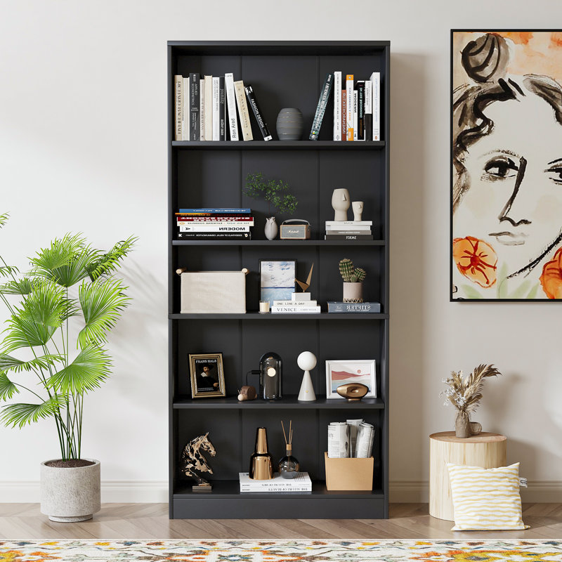 Jalacia Bookcase, Black, (5 Shelves) 67" H x 31" W x 11" D