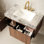 Meuble-lavabo flottant 36 po avec évier, rangement en contreplaqué, pierre frittée grise, lavabo en céramique, 3 trous de robinet, pré-assemblé, chêne brun, eau, contreplaqué facile à installer, comptoir en pierre, percé