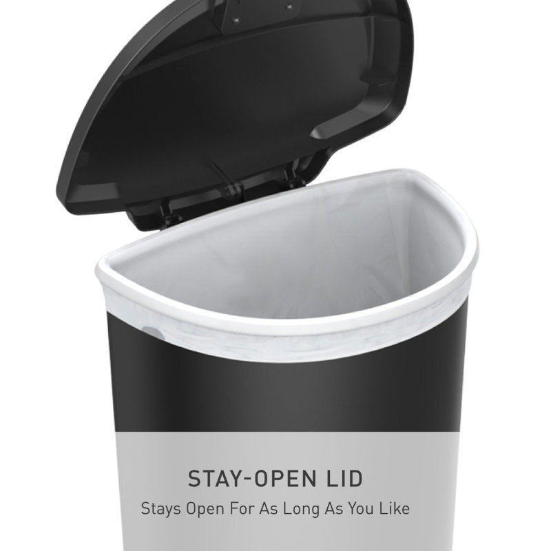 Simplehuman 50 Liter / 13 Gallon Semi-Round Kitchen Step Trash Can with Secure Slide Lock, Plastic, Black