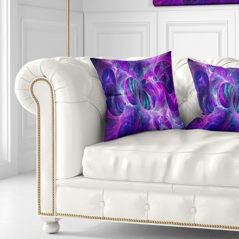Neige mauve, texture fractale - coussin abstrait imprimé, 18 po x 18 po, Coussin décoratif