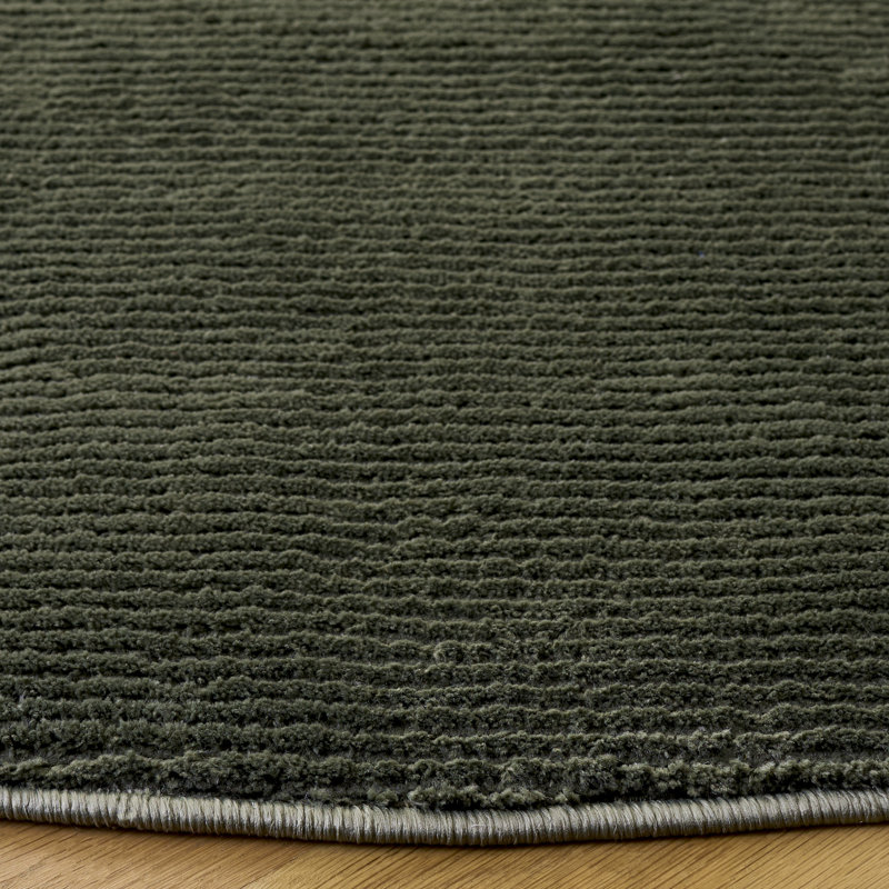 Tapis uni en polyester tissé à la machine en vert, Rond 5 pi 3 po