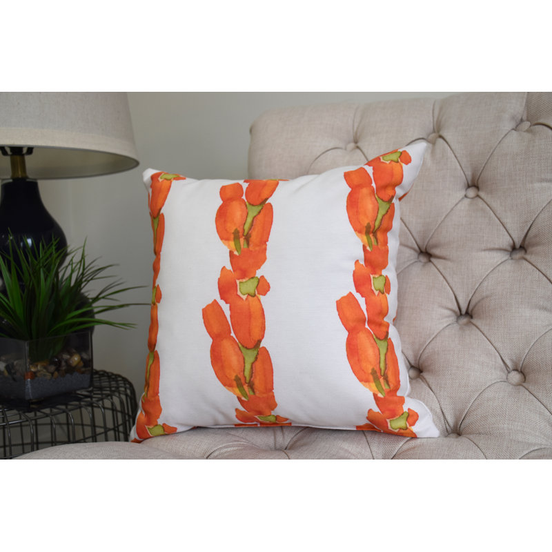 Sunset Tulip Floral Reversible Throw Pillow, 20" x 20", Orange, Indoor