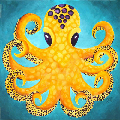 Yellow Octopus Print on Wrapped Canvas