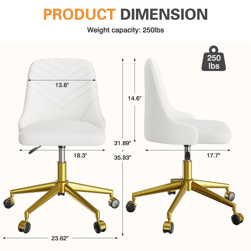 Modern Mid-Back White Swivel Desk Chair, Height Adjustable Home Office Chair for Bedroom, Living Room & Vanity Makeup, White