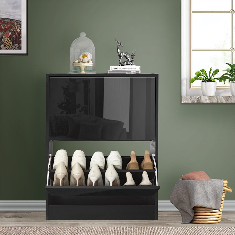 12 Pair Flip Down Shoe Storage, Black