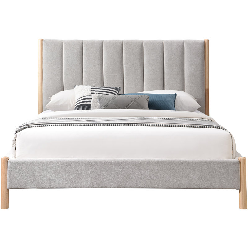 Lit à panneau tapissier Gasaway, Tissu de polyester gris, Très grand