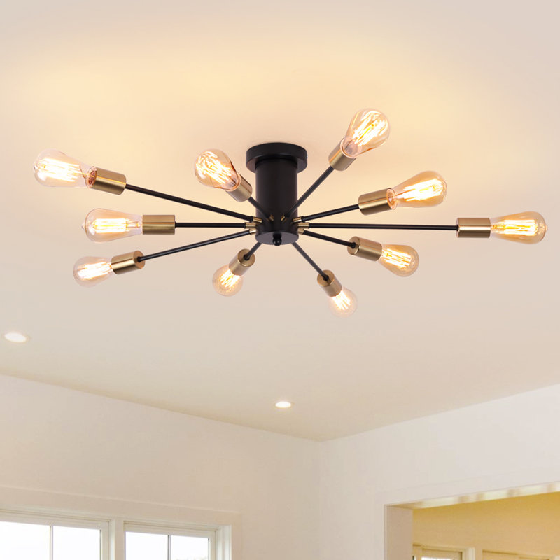 Sulen 10-Light Dimmable Sputnik Chandelier,Modern style,Suitable For Living Rooms and Bedrooms, Matte Black/Gold