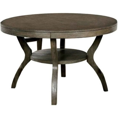 Rustic Style Dining Table With Solid Wood And Shelf, Gray Cover Contemporary Open Shelf Feature