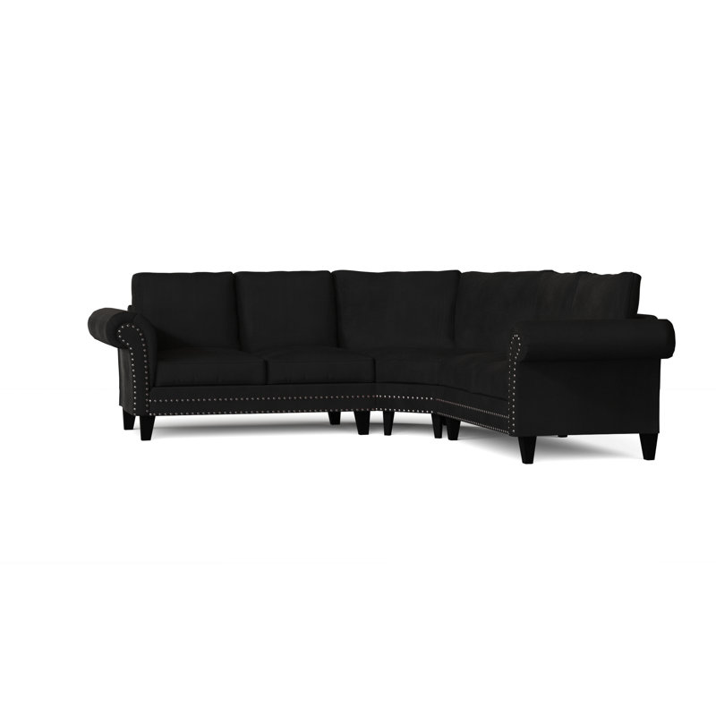 Canapé modulaire de coin symétrique 110 po Jenny, Naturel, Velours noir, Noyer