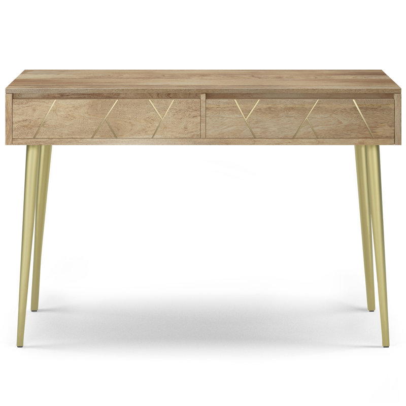 Jager 48"W Solid Mango Wood Mid-Century Modern Entryway Console Table with Geometric Brass Inlay and 2 Drawers